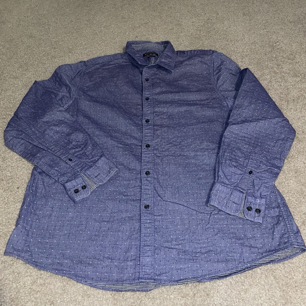 Michael Kors Mens XXL Blue Micro Dot Button Down Shirt Classic Fit Long Sleeve